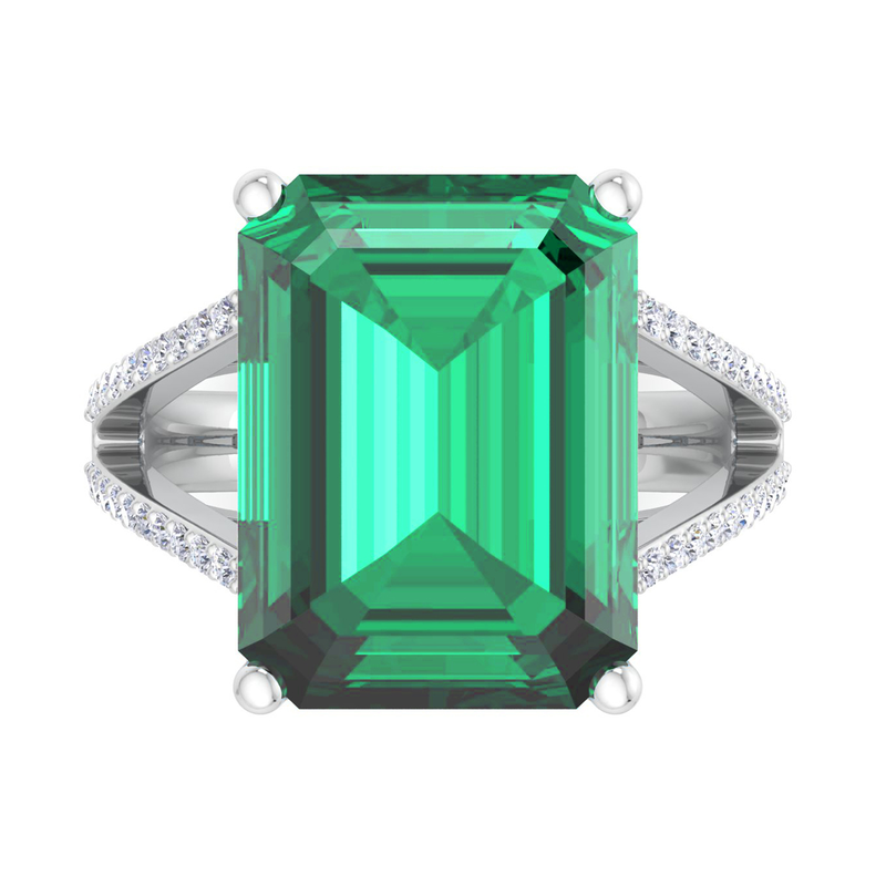 Martha Stewart 10 1/4ctw. Emerald Cut Emerald & Lab Grown Diamond Ring In Sterling Silver image number null